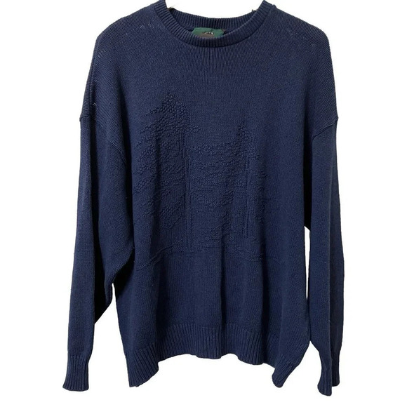 Vintage Parkhurst Northern Reflections Blue Tree Knit Sweater - Picture 1 of 6